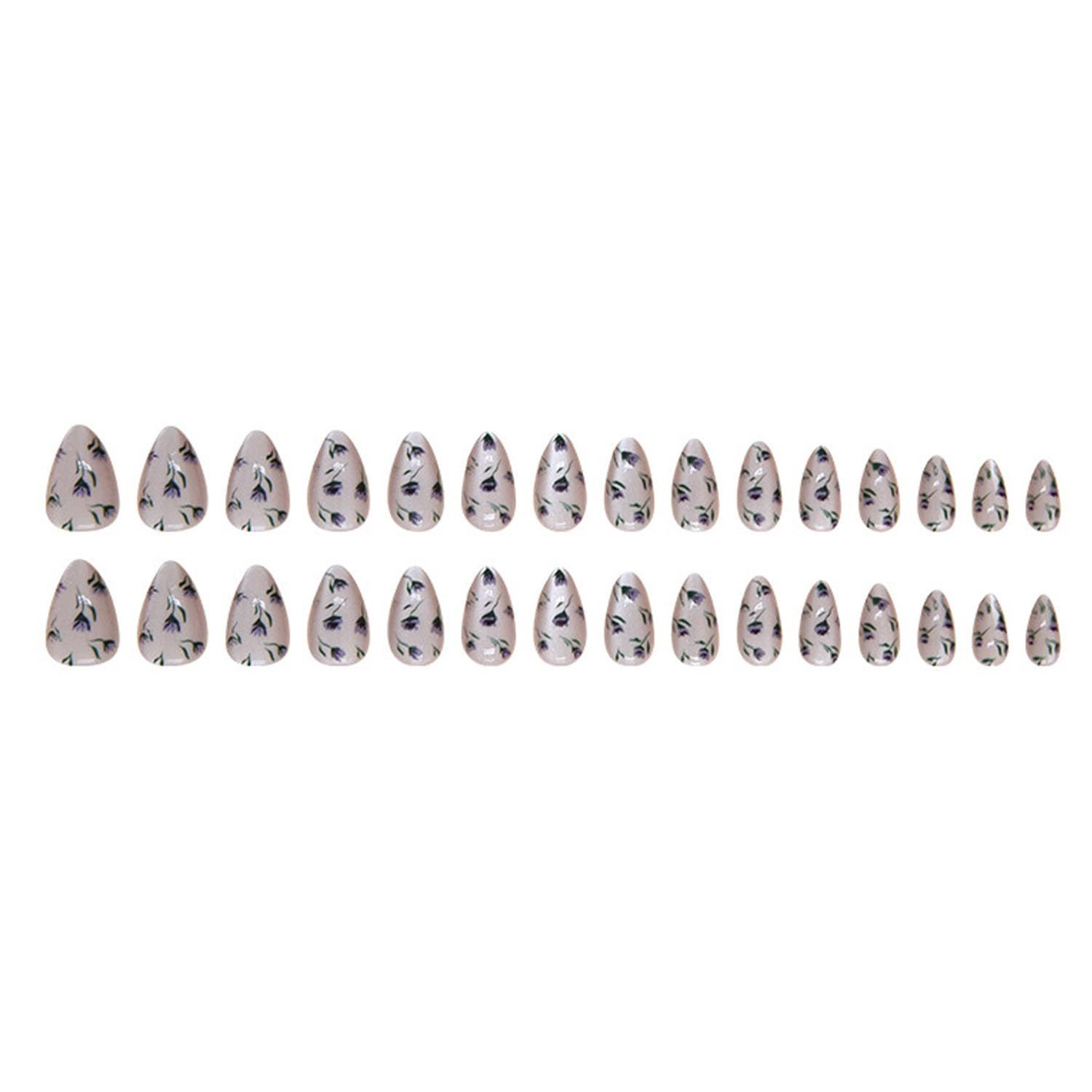 24pcsCute Reusable Press-On Nails With Floral Design For Daily Wear view 4