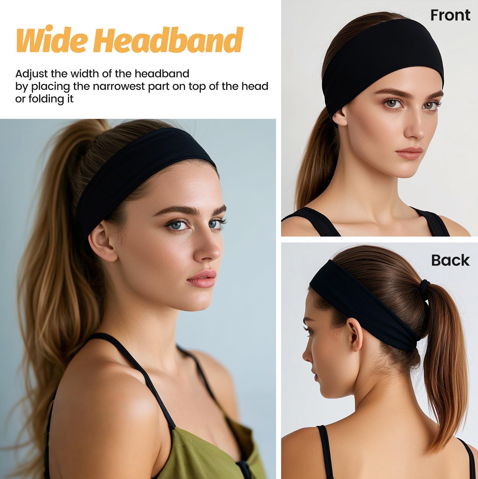 6pcs-Pack Stretch Headbands for Sports, Yoga, Daily Wear & Face Cleansing (Black) view 5
