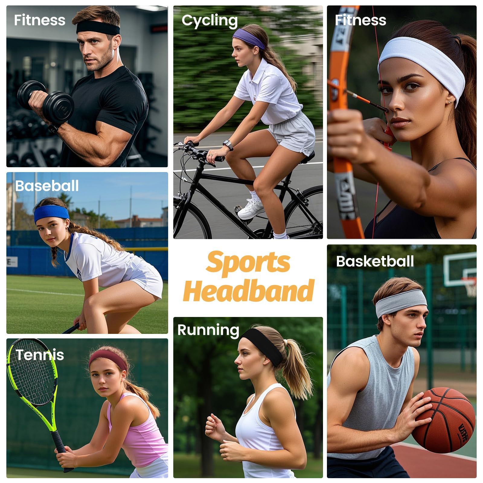 6pcs-Pack Stretch Headbands for Sports, Yoga, Daily Wear & Face Cleansing (Black) view 6