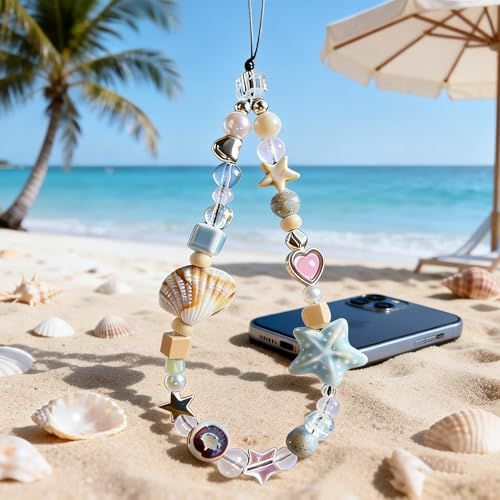 2-Pack Beaded Phone Wrist Straps for Phones, Cameras & Everyday Bags (white) view 3