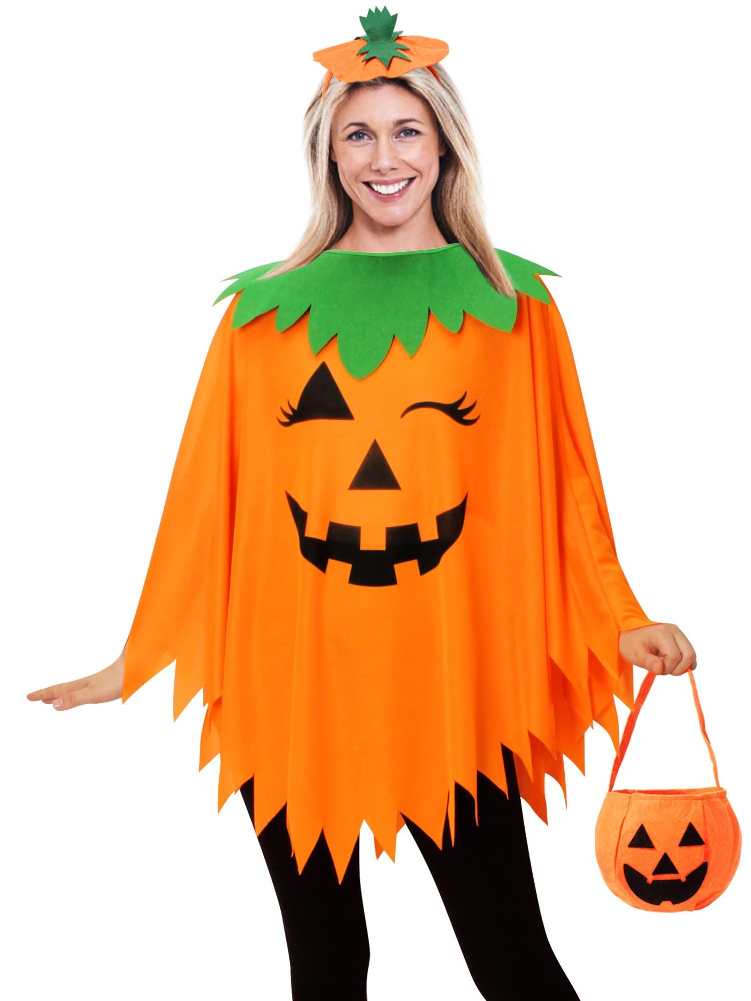 Womens Winking Pumpkin Poncho