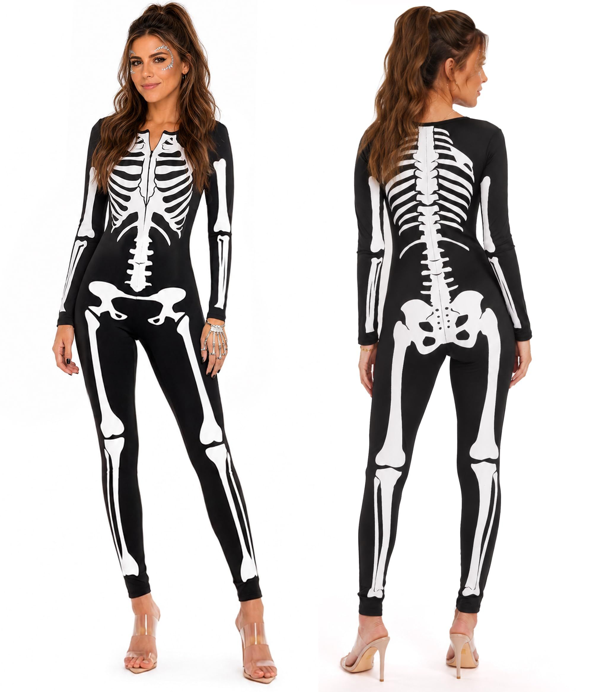 Women's Skeleton Print Jumpsuit for Halloween Cosplay
