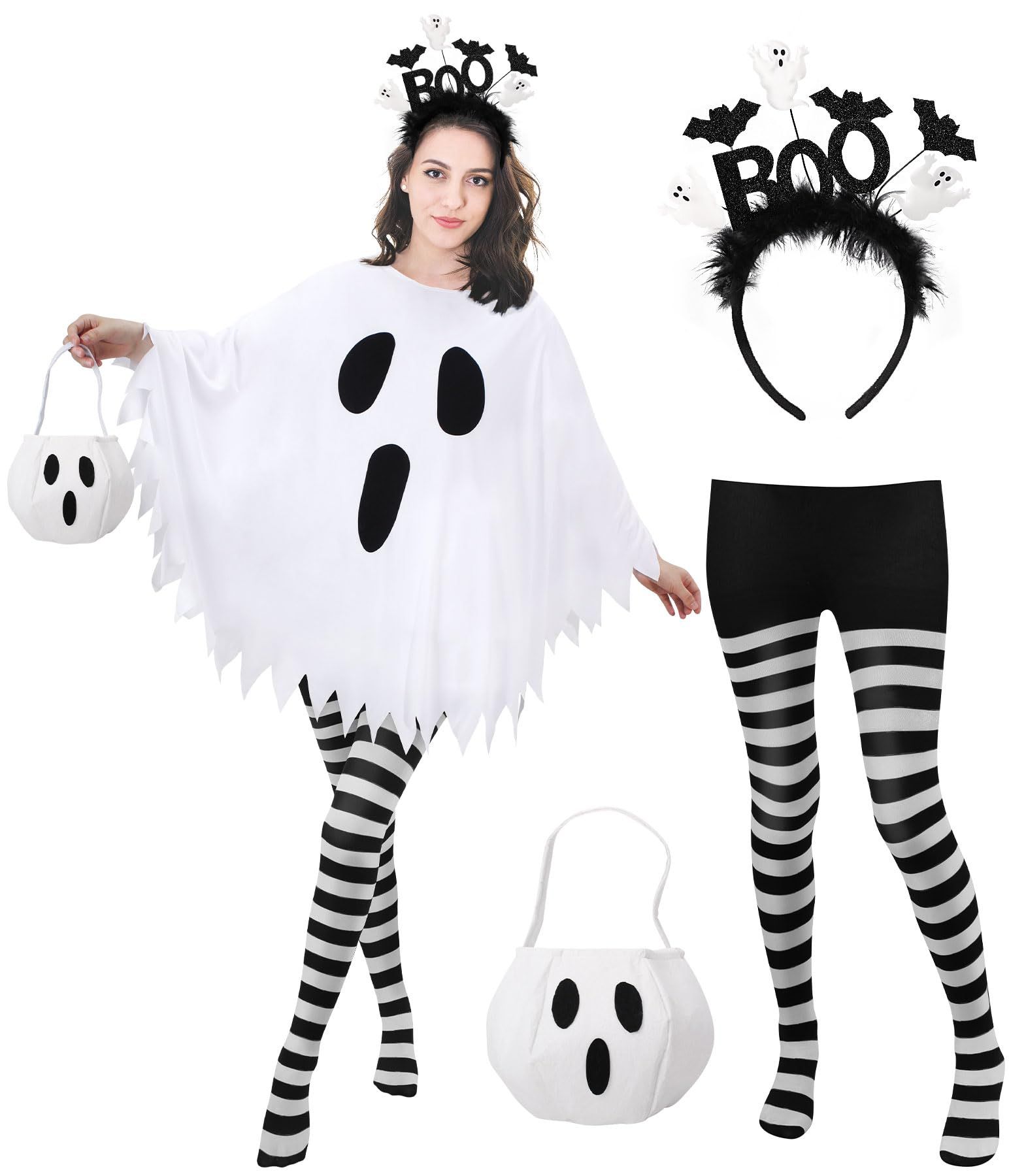 4pcsWomen's Ghost Costume Set for Halloween Trick-or-Treating & Themed Parties