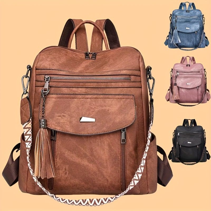 Women'S Travel Backpack Stylish Backpack Leather Backpack Tassel Backpack view 11