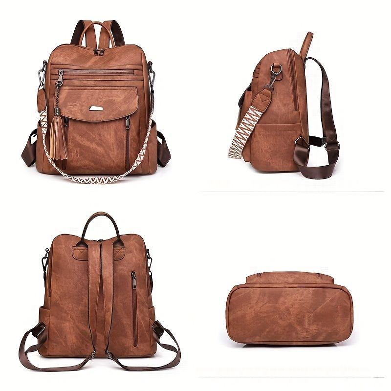 Women'S Travel Backpack Stylish Backpack Leather Backpack Tassel Backpack view 5
