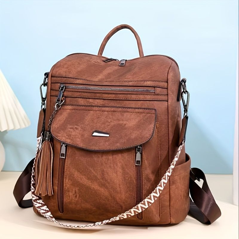 Women'S Travel Backpack Stylish Backpack Leather Backpack Tassel Backpack view 7