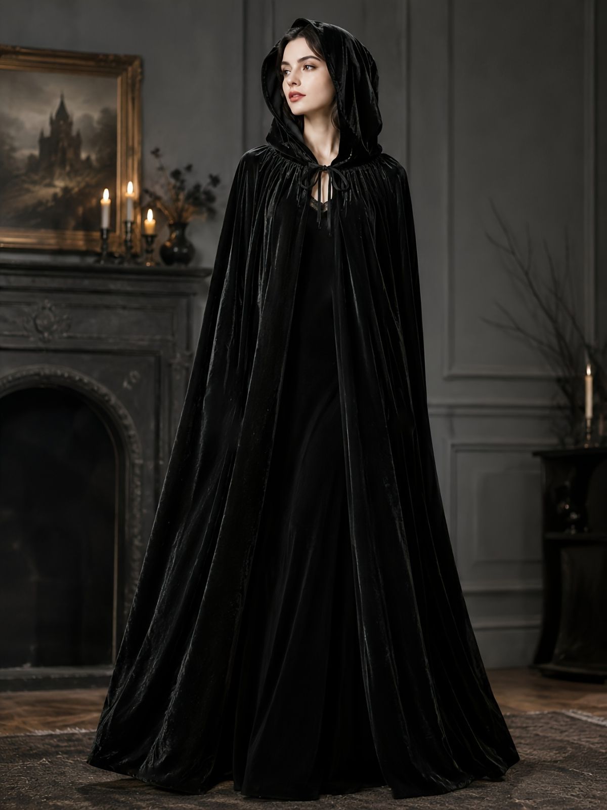 Black Velvet Cape Hooded Cape Cosplay Cape Halloween Costume Cape Party Cape