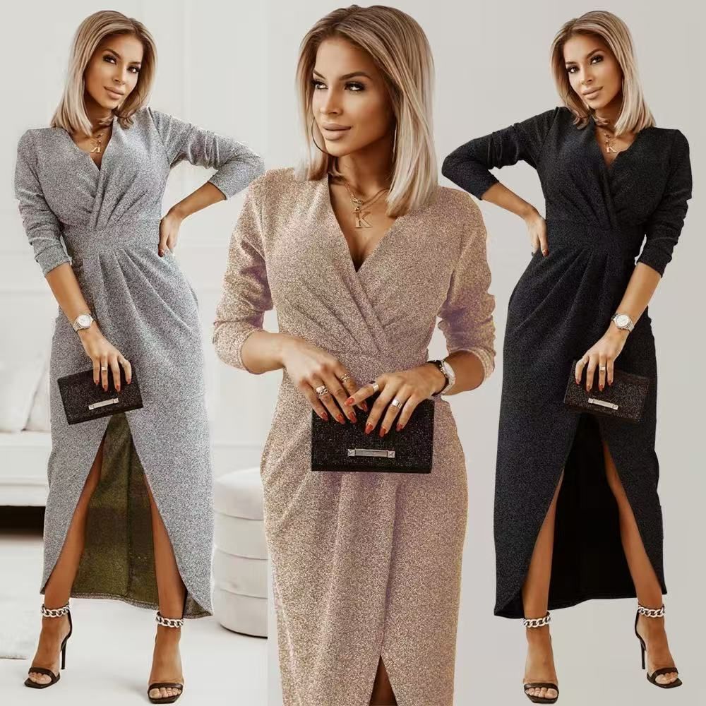 Long Sleeve Dress V-Neck Dress Wrap Maxi Dress Women'S Maxi Dress Evening view 4