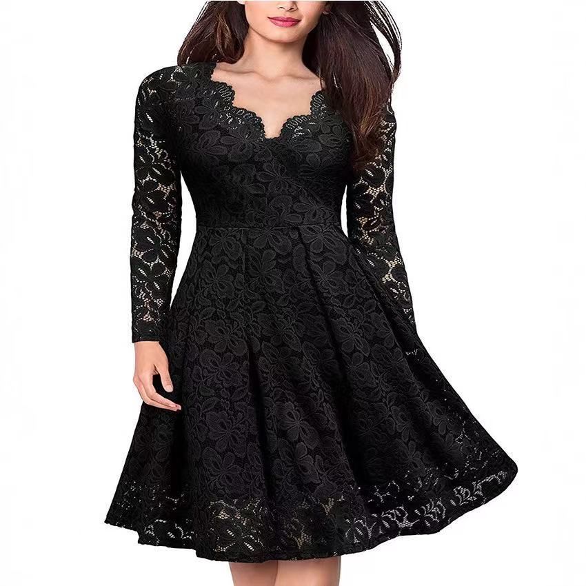 Long Sleeve Lace Dress V-Neck Dress Flared Dress Women'S Formal Dress Elegant view 4