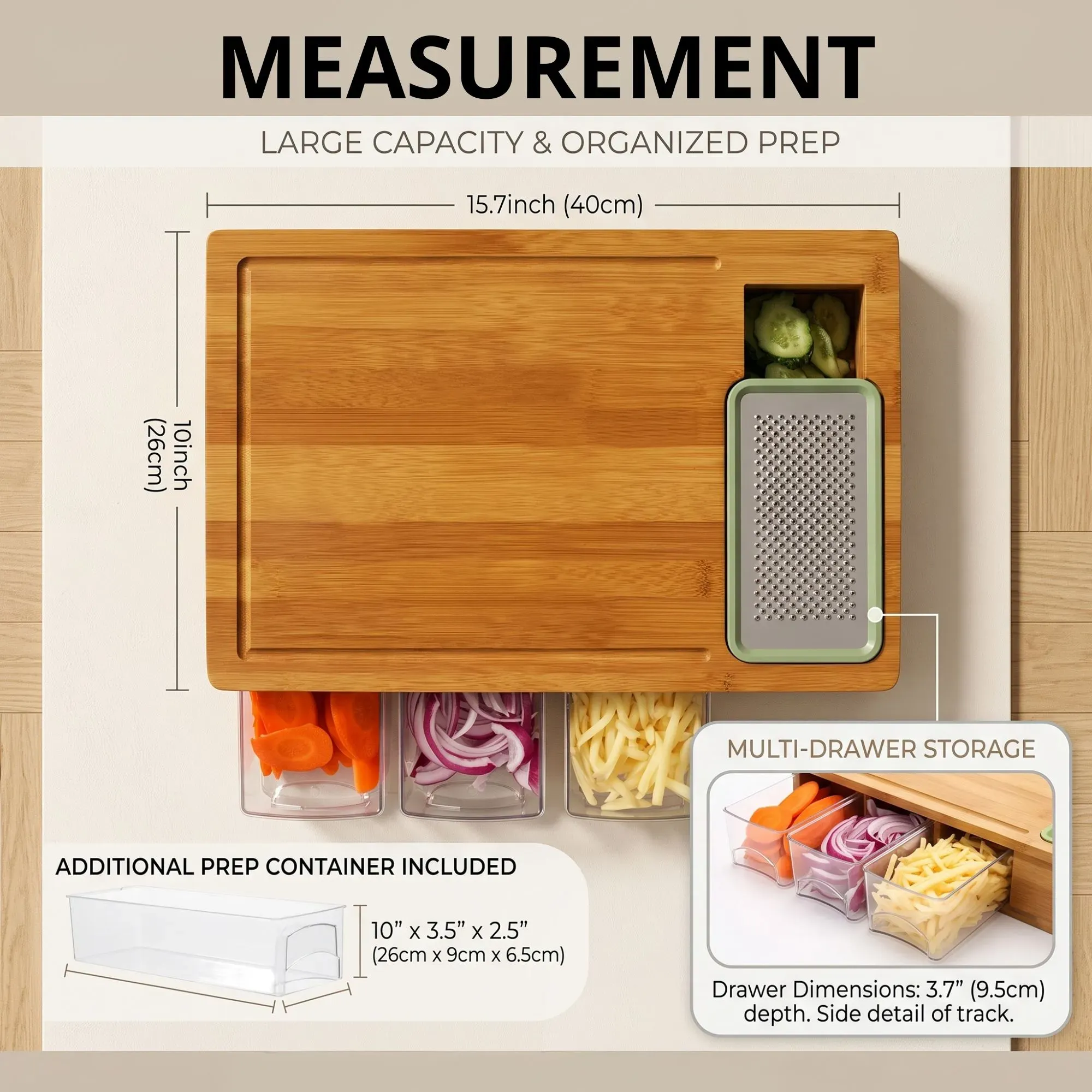 Large Bamboo Cutting Board and 4 Containers with Mobile Holder gift included view 3