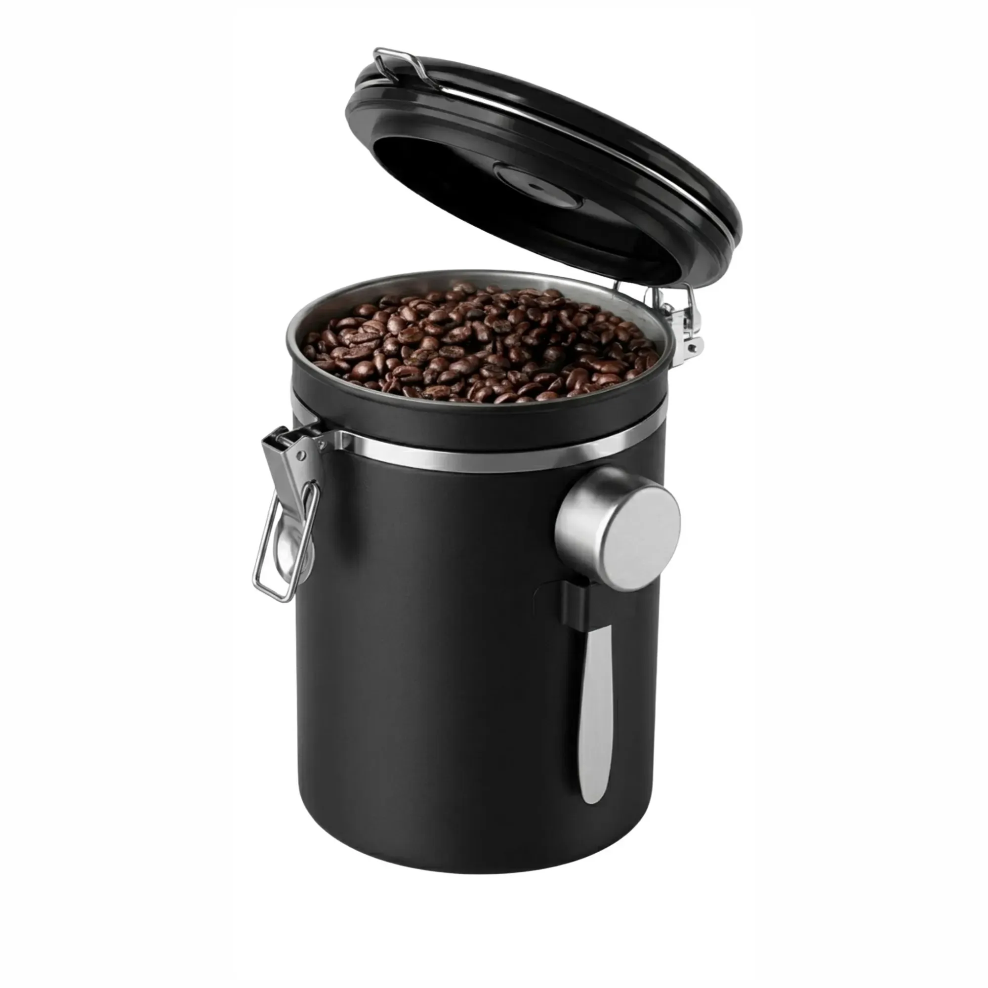 CARLA HOME Airtight Coffee Canister 1.8L - Stainless Steel - Black - Stainless