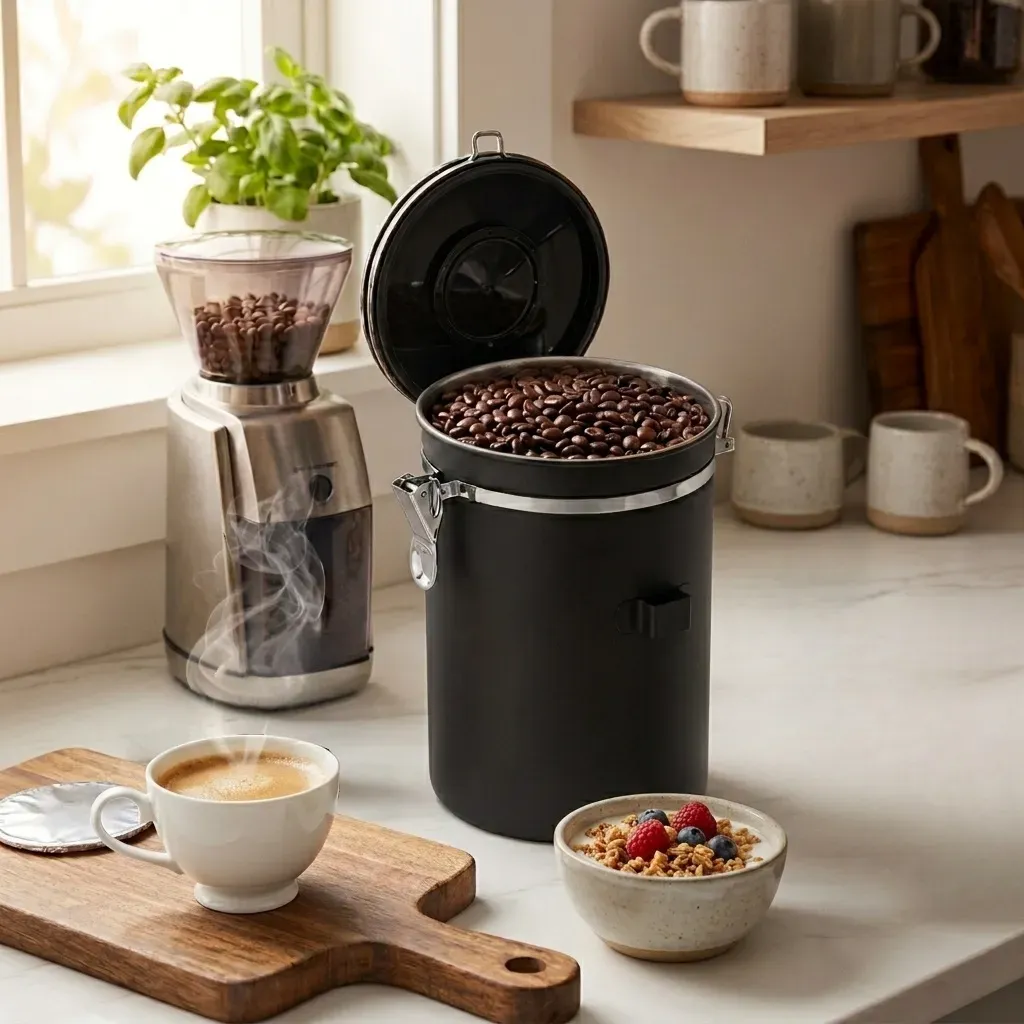CARLA HOME Airtight Coffee Canister 1.8L - Stainless Steel - Black - Stainless view 2