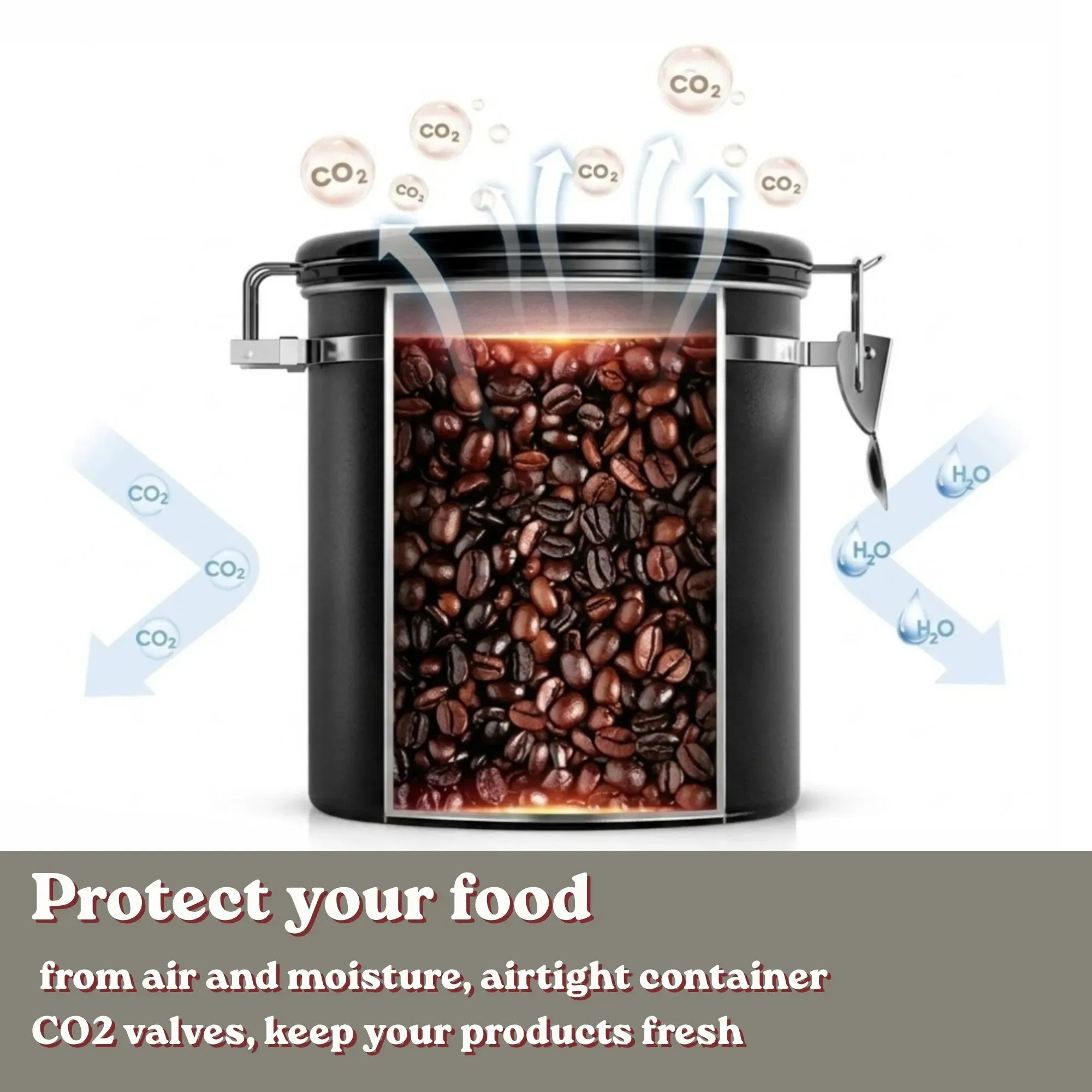 CARLA HOME Airtight Coffee Canister 1.8L - Stainless Steel - Black - Stainless view 3