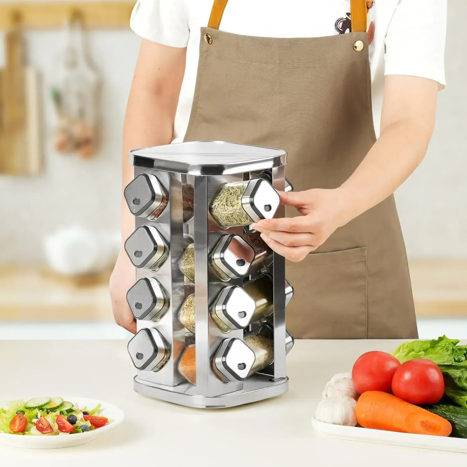 CARLA HOME Rotating Spice Rack Organizer with 12 Glass Jars for Kitchen Countertop view 8