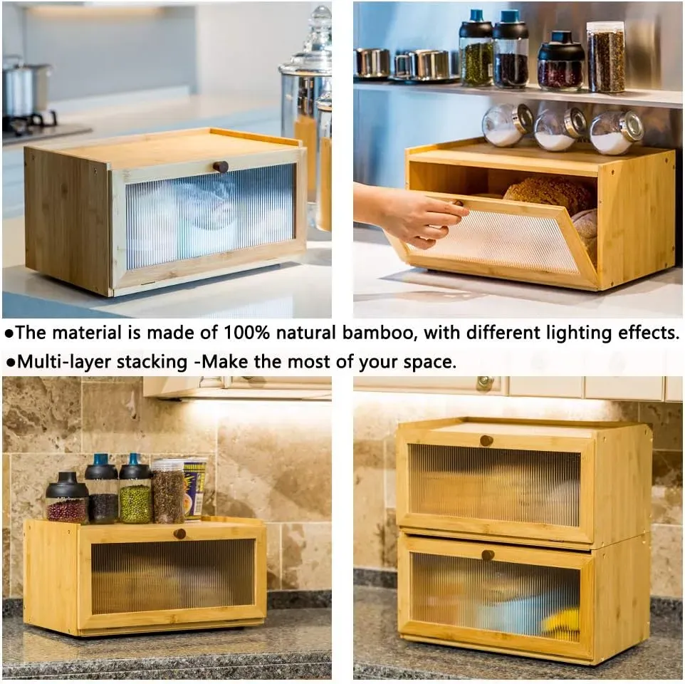 CARLA HOME Bamboo Bread Box, Kitchen Countertop Storage, Window Bread Holder view 2
