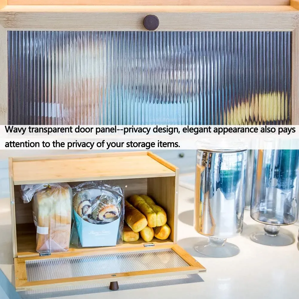 CARLA HOME Bamboo Bread Box, Kitchen Countertop Storage, Window Bread Holder view 3