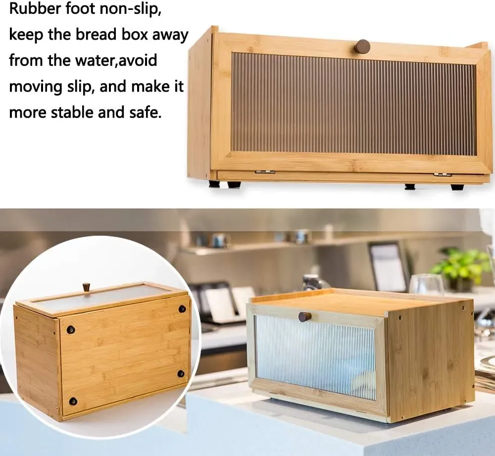 CARLA HOME Bamboo Bread Box, Kitchen Countertop Storage, Window Bread Holder view 5