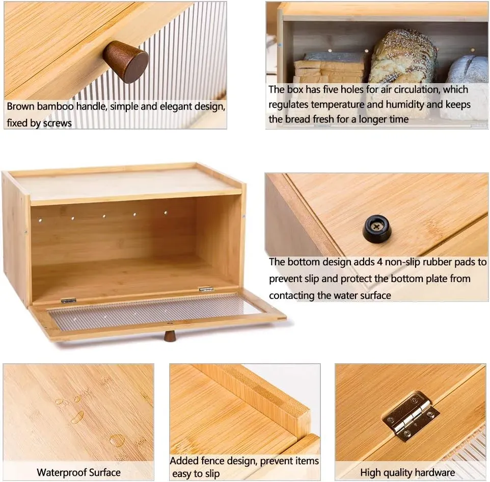 CARLA HOME Bamboo Bread Box, Kitchen Countertop Storage, Window Bread Holder view 6