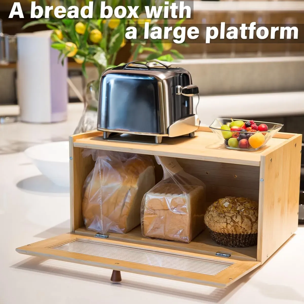 CARLA HOME Bamboo Bread Box, Kitchen Countertop Storage, Window Bread Holder view 10