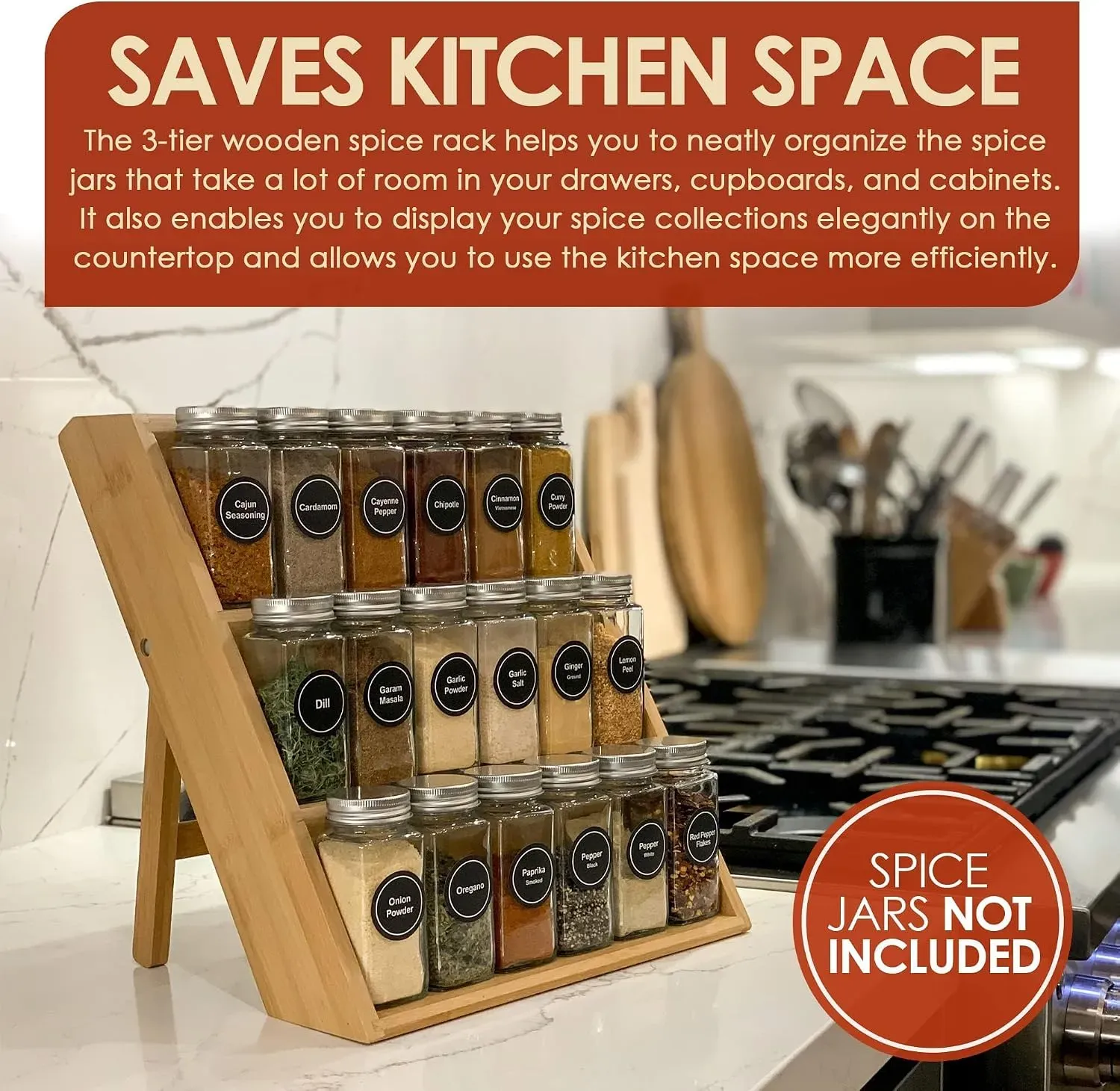 CARLA HOME 3 Tier Bamboo Spice Rack, Countertop Jar Organiser, Kitchen view 4