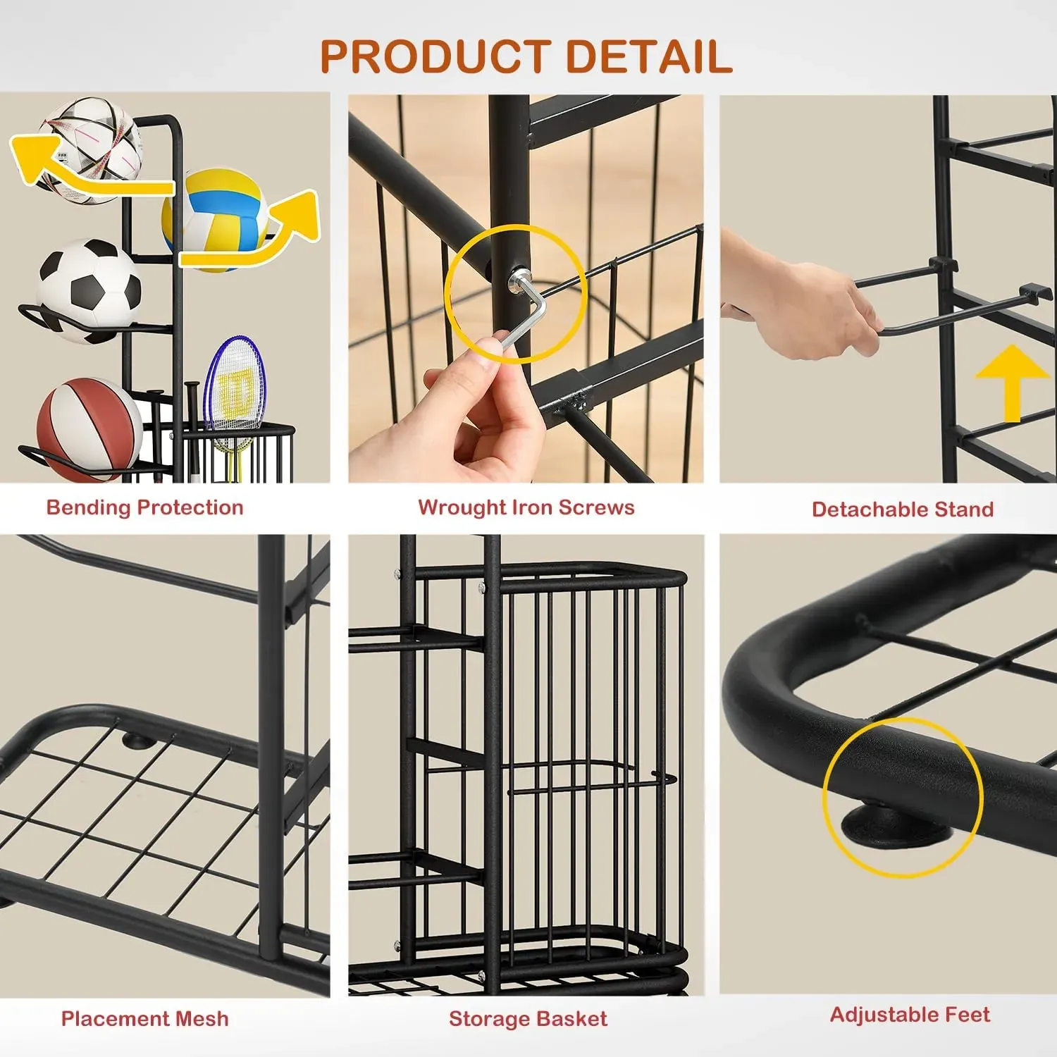 CARLA HOME 7 Tier Ball Storage Rack - Sports Organiser - Black - Basketball view 6
