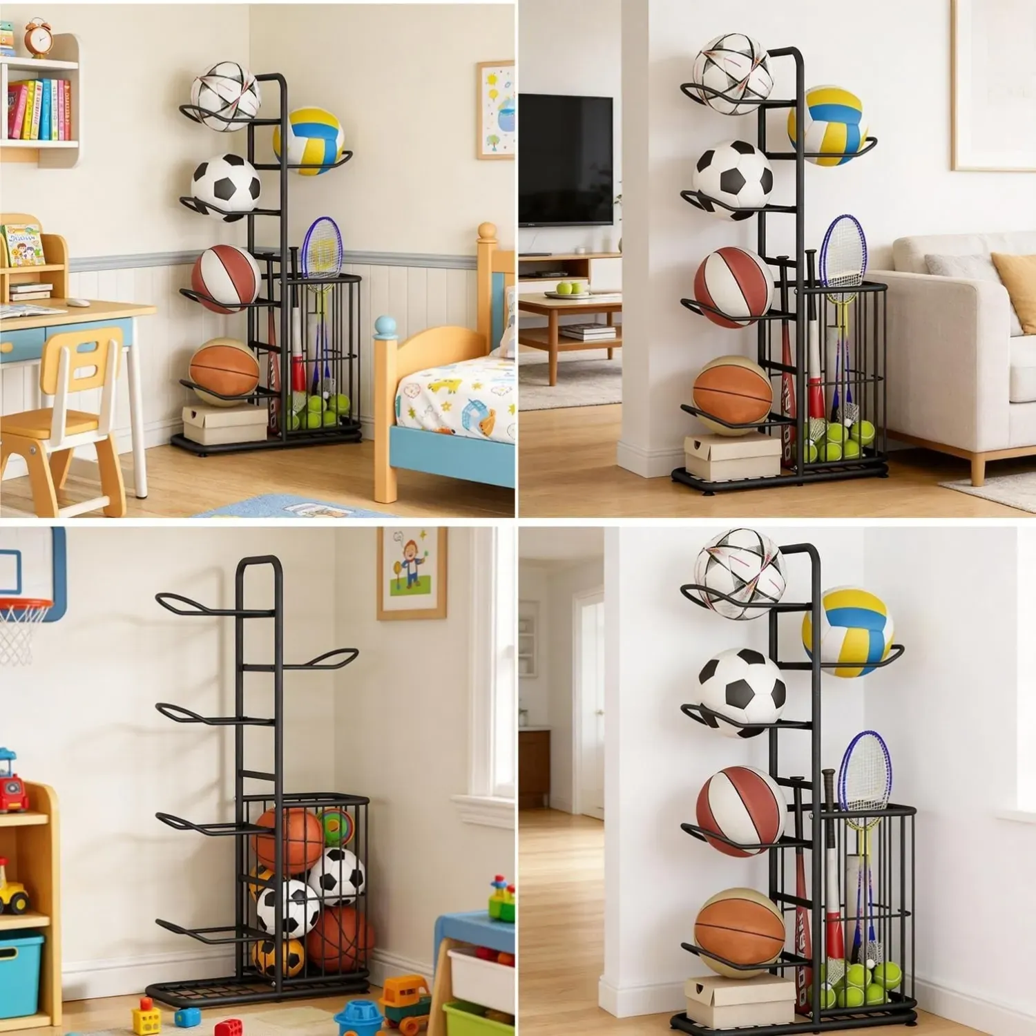 CARLA HOME 7 Tier Ball Storage Rack - Sports Organiser - Black - Basketball view 7