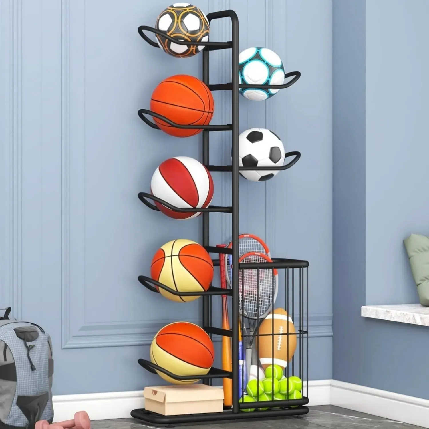CARLA HOME 7 Tier Ball Storage Rack - Sports Organiser - Black - Basketball view 8