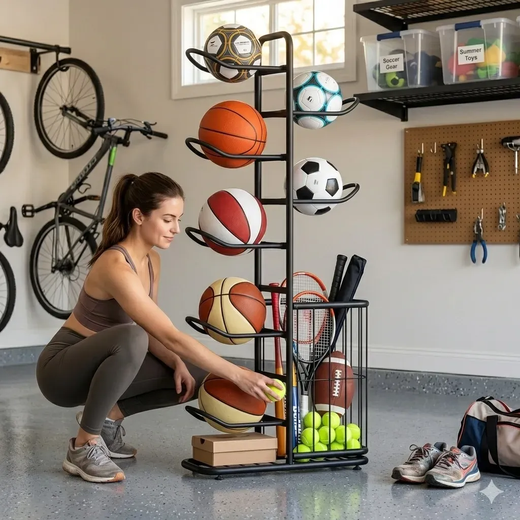 CARLA HOME 7 Tier Ball Storage Rack - Sports Organiser - Black - Basketball view 9