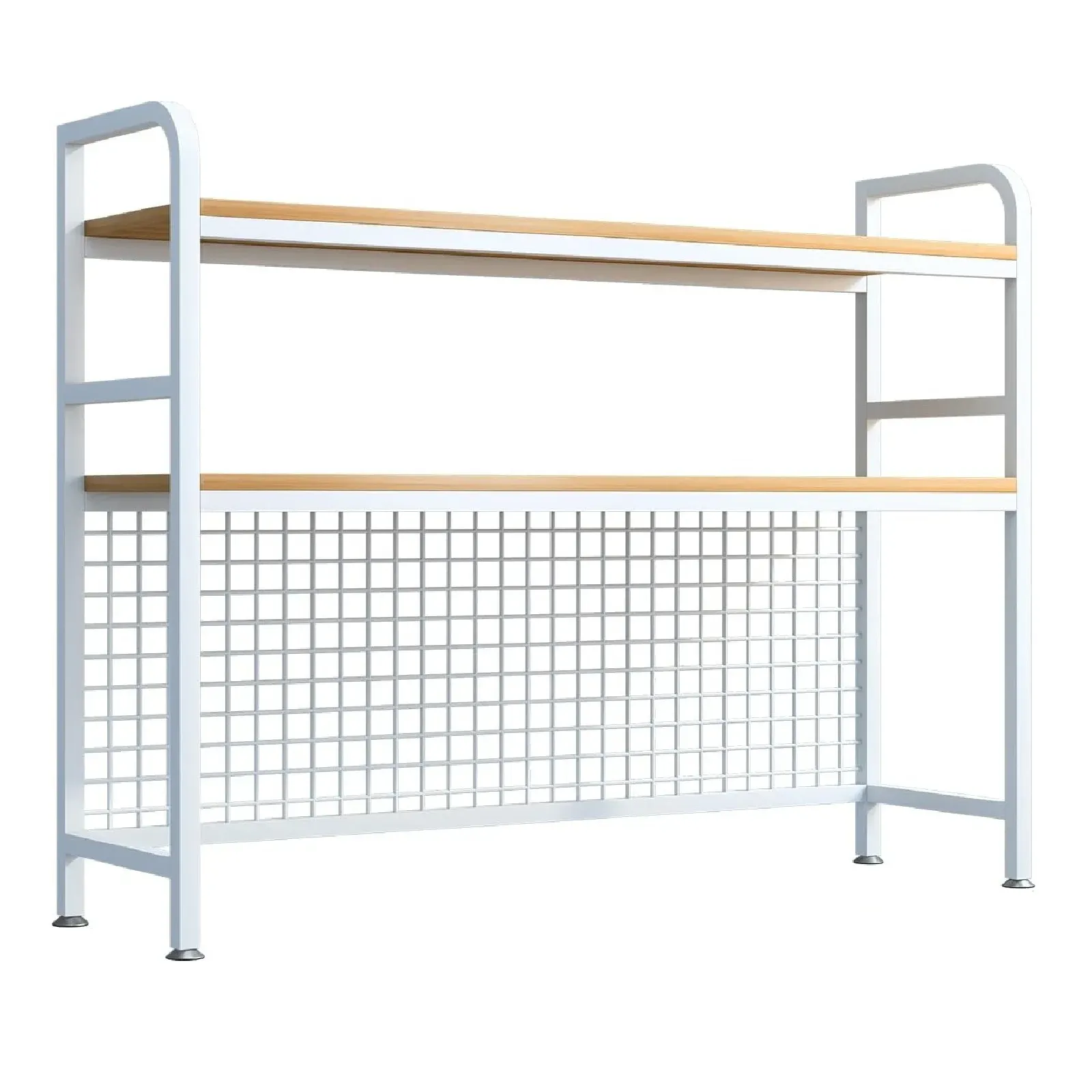 CARLA HOME 2-Tier Metal Desktop Hutch Bookshelf with Grid Panel for Computer