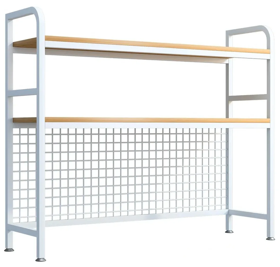 CARLA HOME 2-Tier Metal Desktop Hutch Bookshelf with Grid Panel for Computer view 2