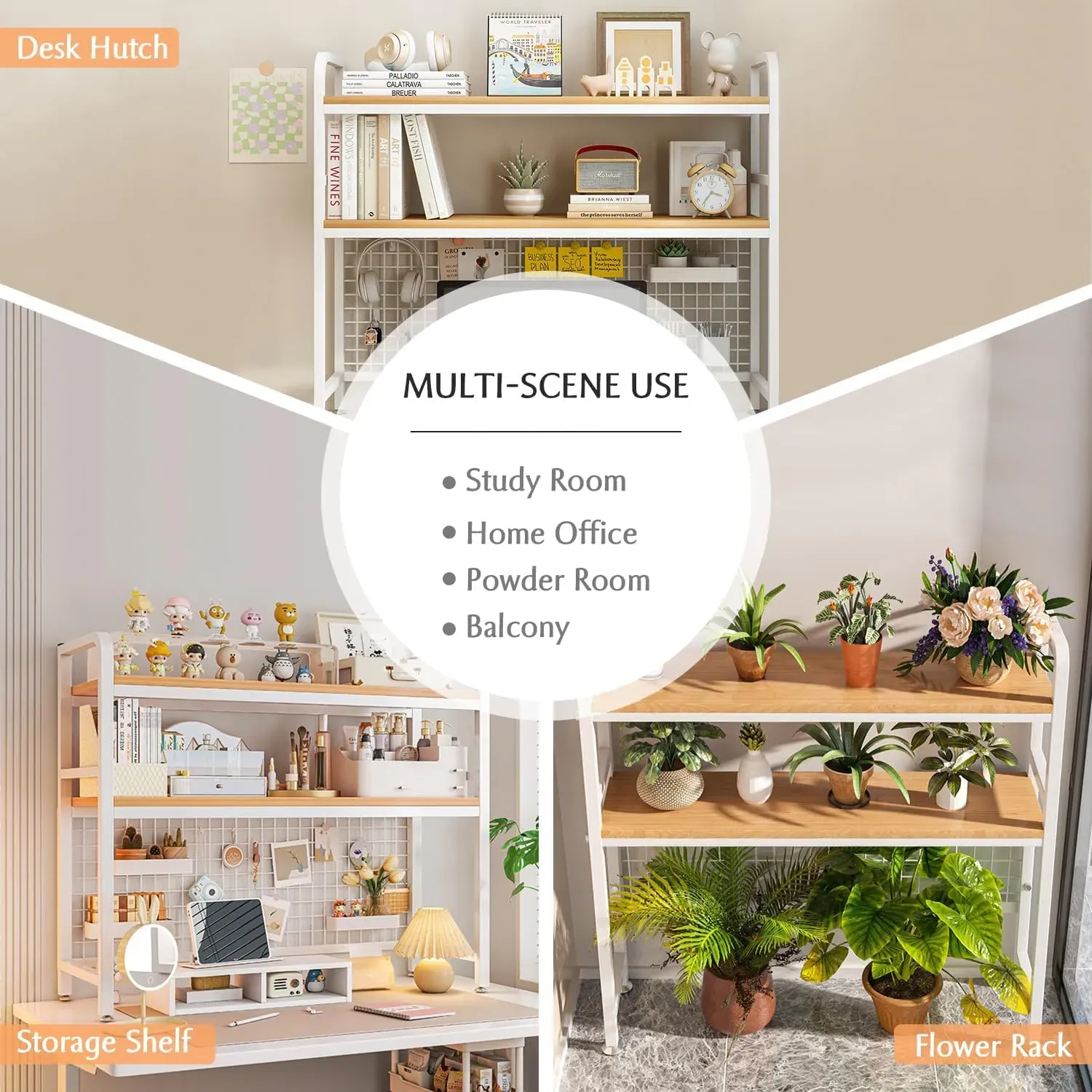 CARLA HOME 2-Tier Metal Desktop Hutch Bookshelf with Grid Panel for Computer view 4