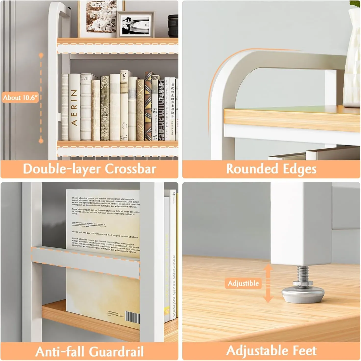 CARLA HOME 2-Tier Metal Desktop Hutch Bookshelf with Grid Panel for Computer view 7