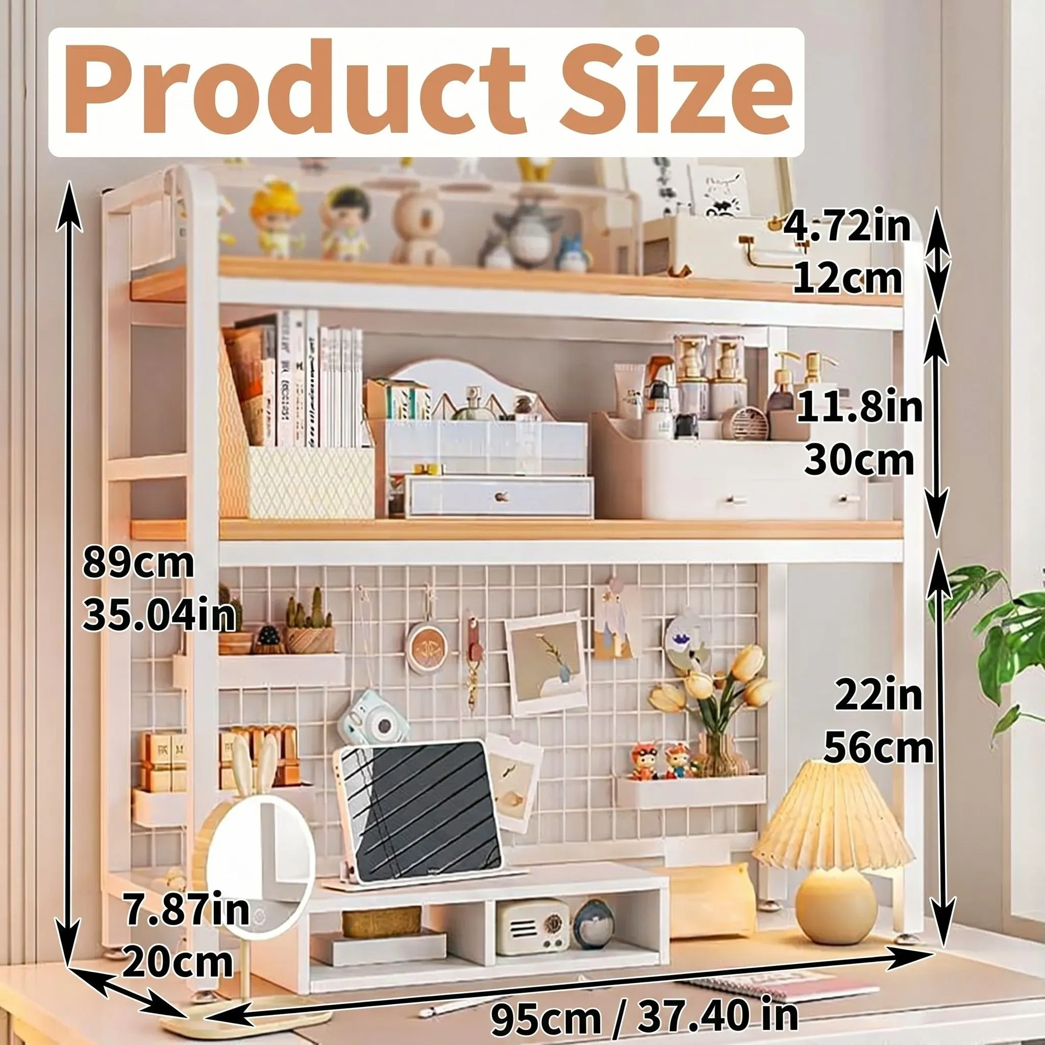 CARLA HOME 2-Tier Metal Desktop Hutch Bookshelf with Grid Panel for Computer view 10