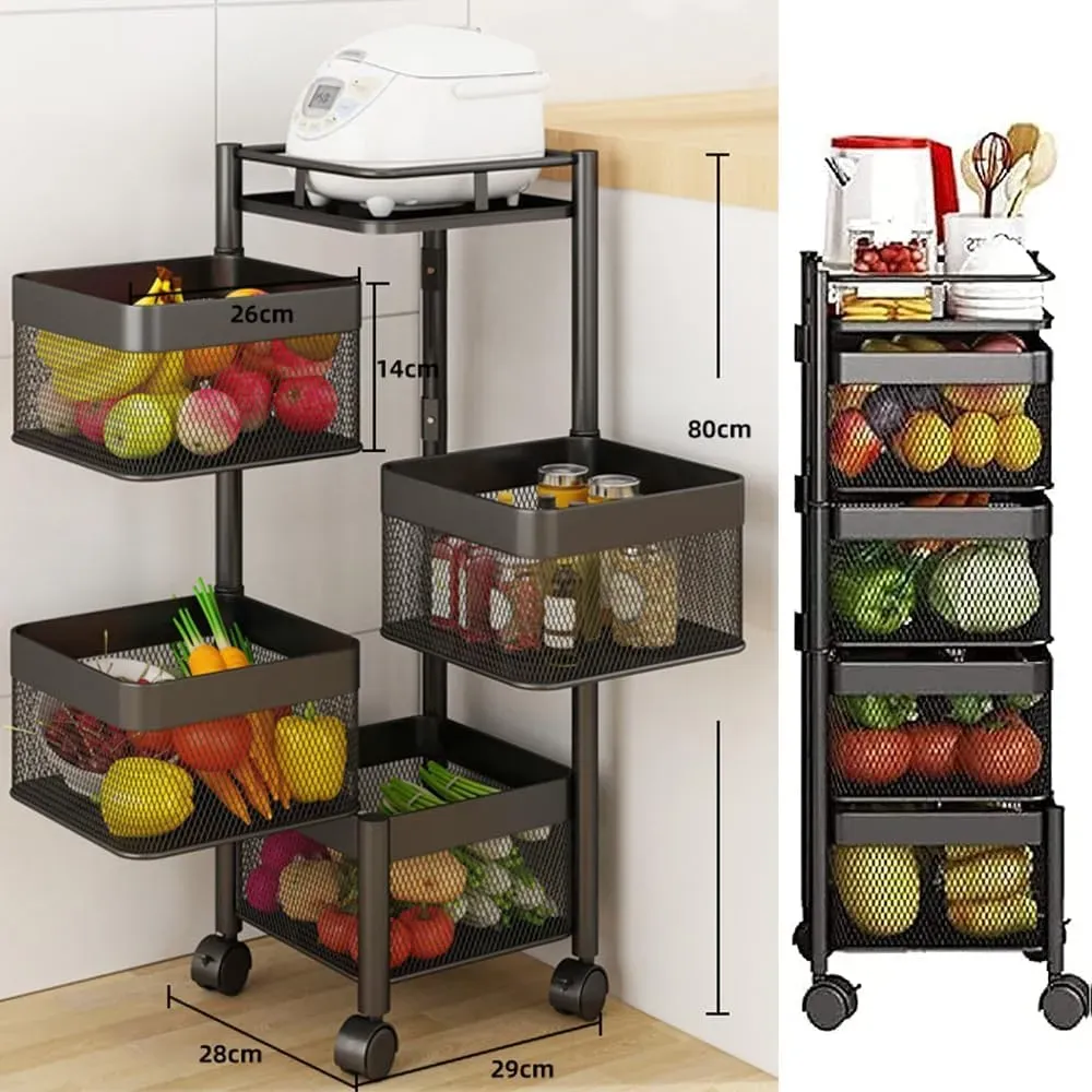 CARLA HOME Metal 5-Tier Rolling Vegetable and Fruit Basket Cart Stand for view 2