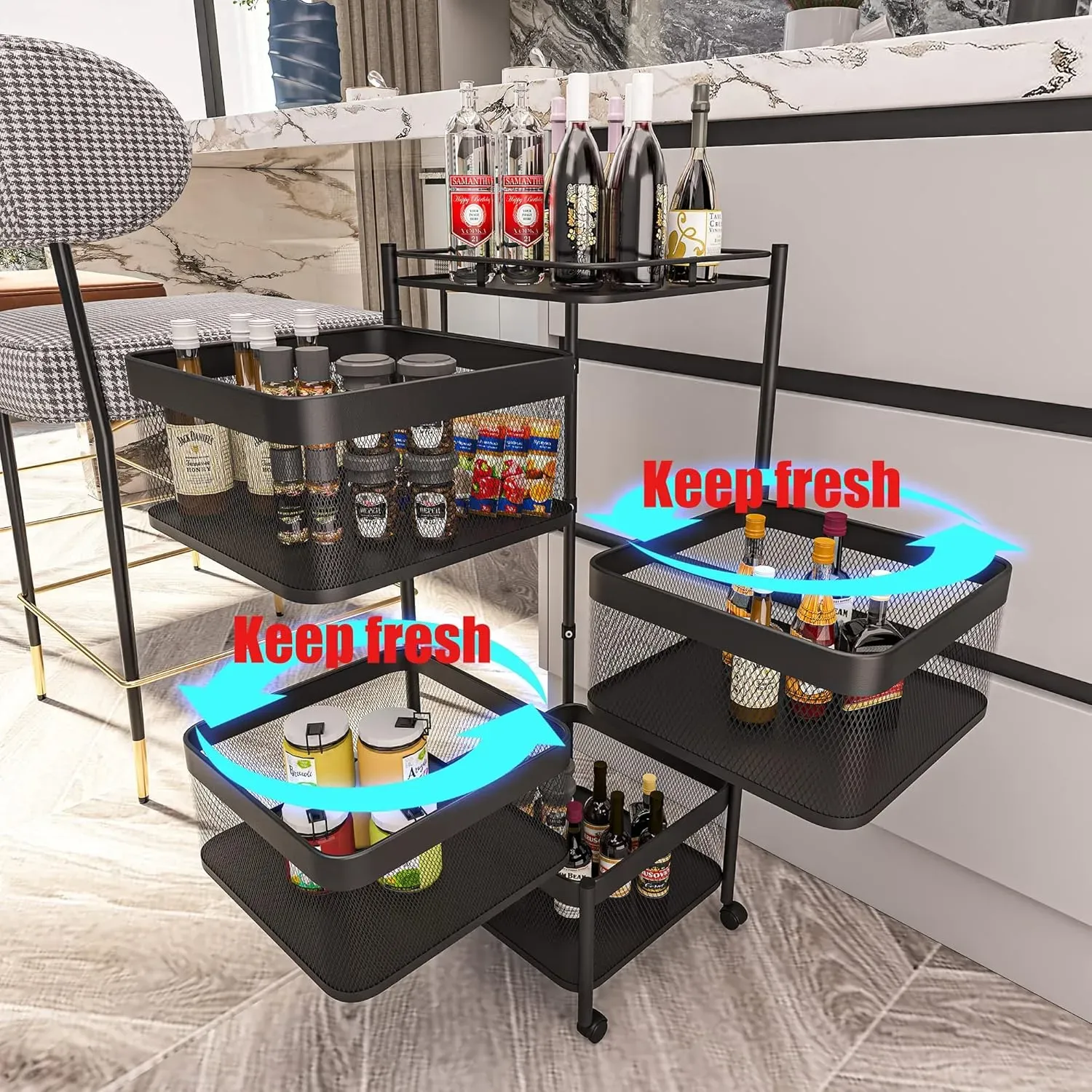 CARLA HOME Metal 5-Tier Rolling Vegetable and Fruit Basket Cart Stand for view 4