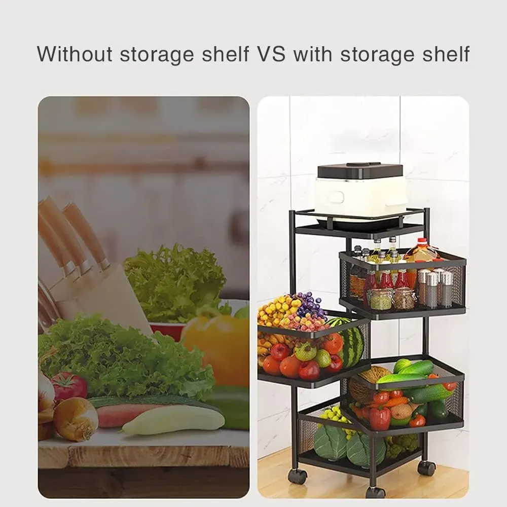 CARLA HOME Metal 5-Tier Rolling Vegetable and Fruit Basket Cart Stand for view 6