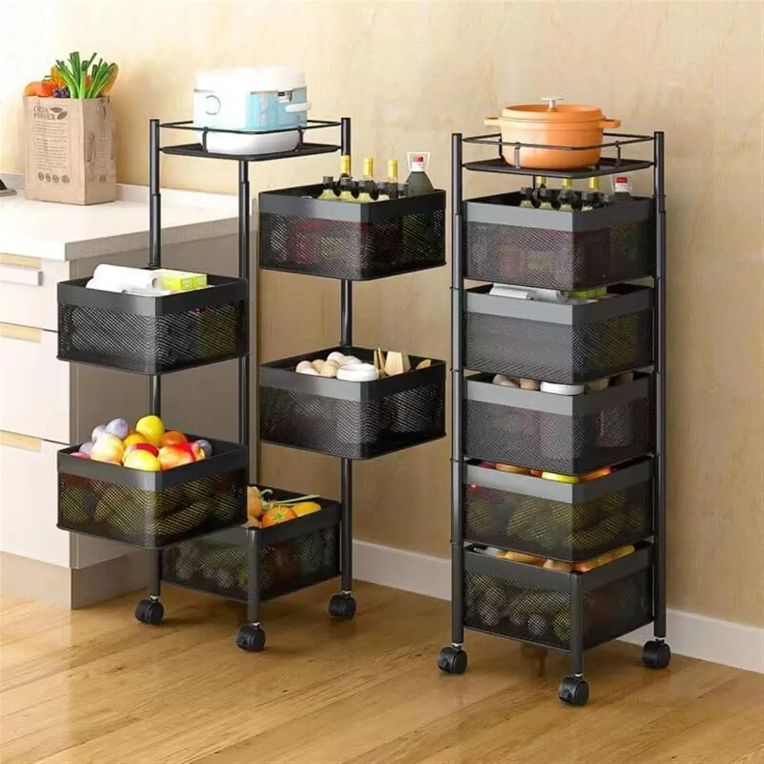 CARLA HOME Metal 5-Tier Rolling Vegetable and Fruit Basket Cart Stand for view 7