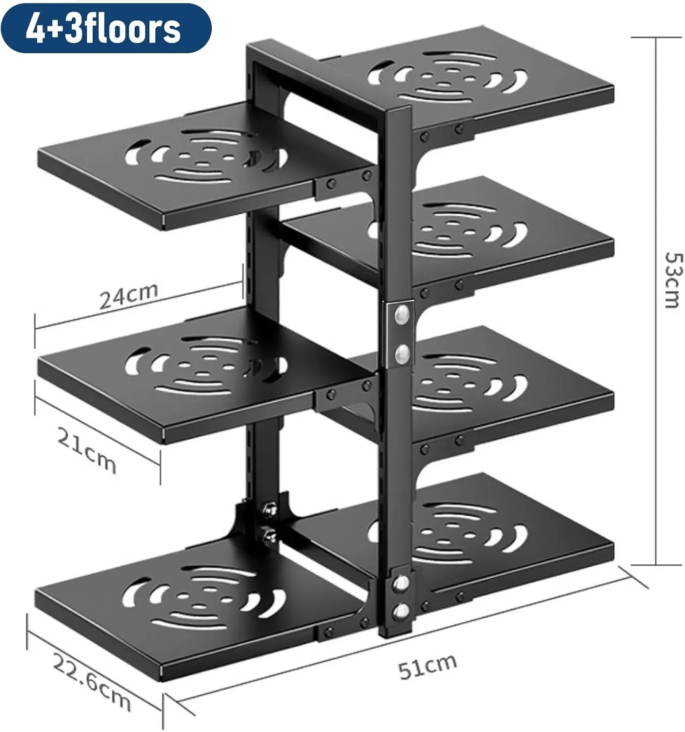 CARLA HOME Black 7 Tier Pan Organiser Rack - Heavy Duty - Adjustable - Pan view 3