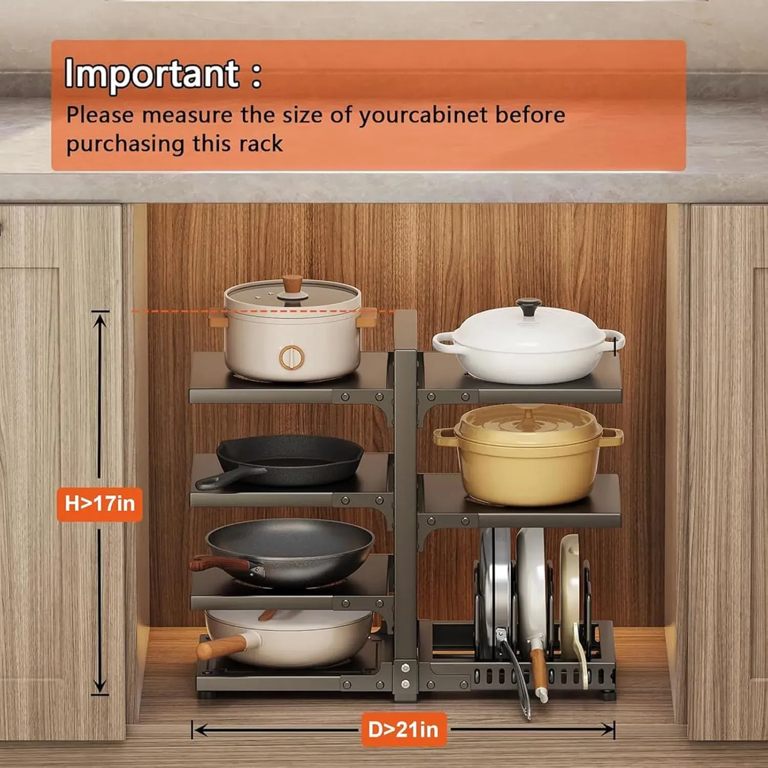 CARLA HOME Black 7 Tier Pan Organiser Rack - Heavy Duty - Adjustable - Pan view 6