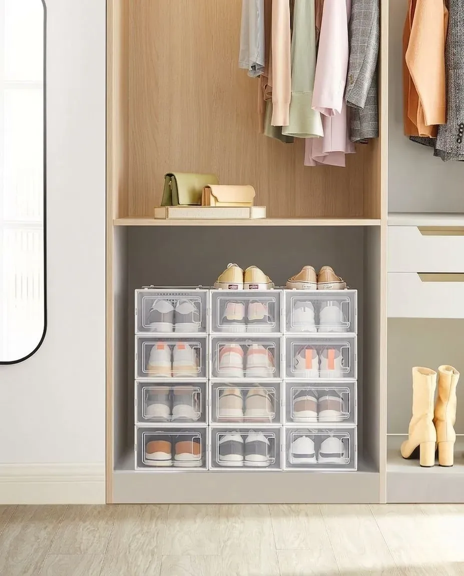 CARLA HOME 6-Pack Clear Stackable Shoe Storage Boxes - White - Shoe Box Storage view 2