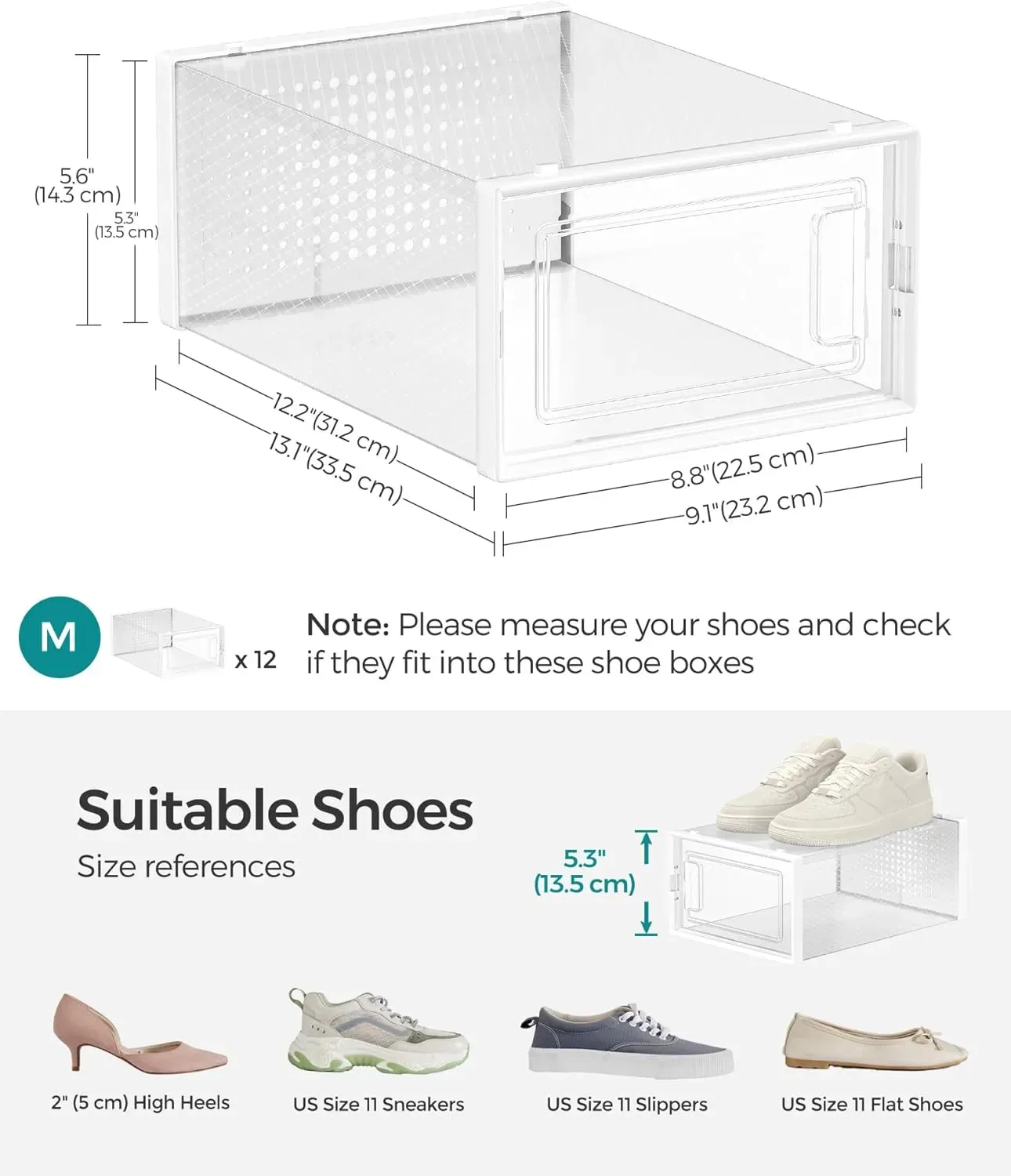 CARLA HOME 6-Pack Clear Stackable Shoe Storage Boxes - White - Shoe Box Storage view 3