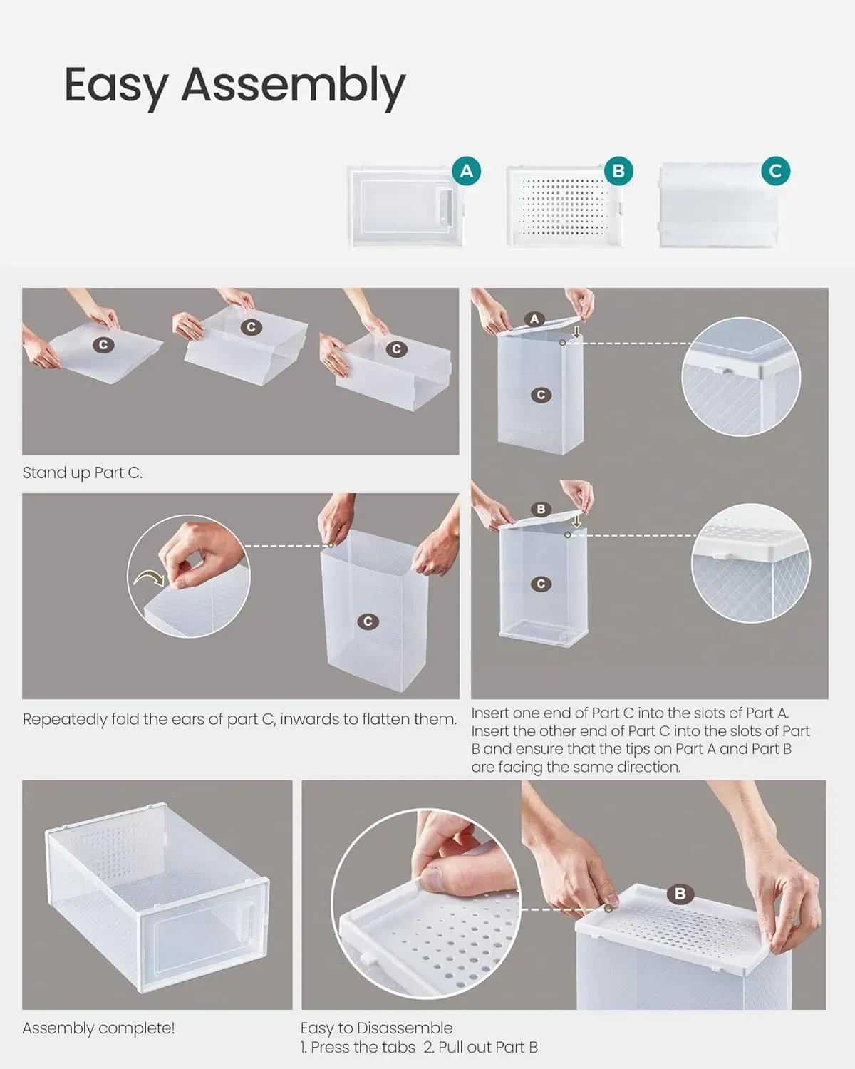CARLA HOME 6-Pack Clear Stackable Shoe Storage Boxes - White - Shoe Box Storage view 4
