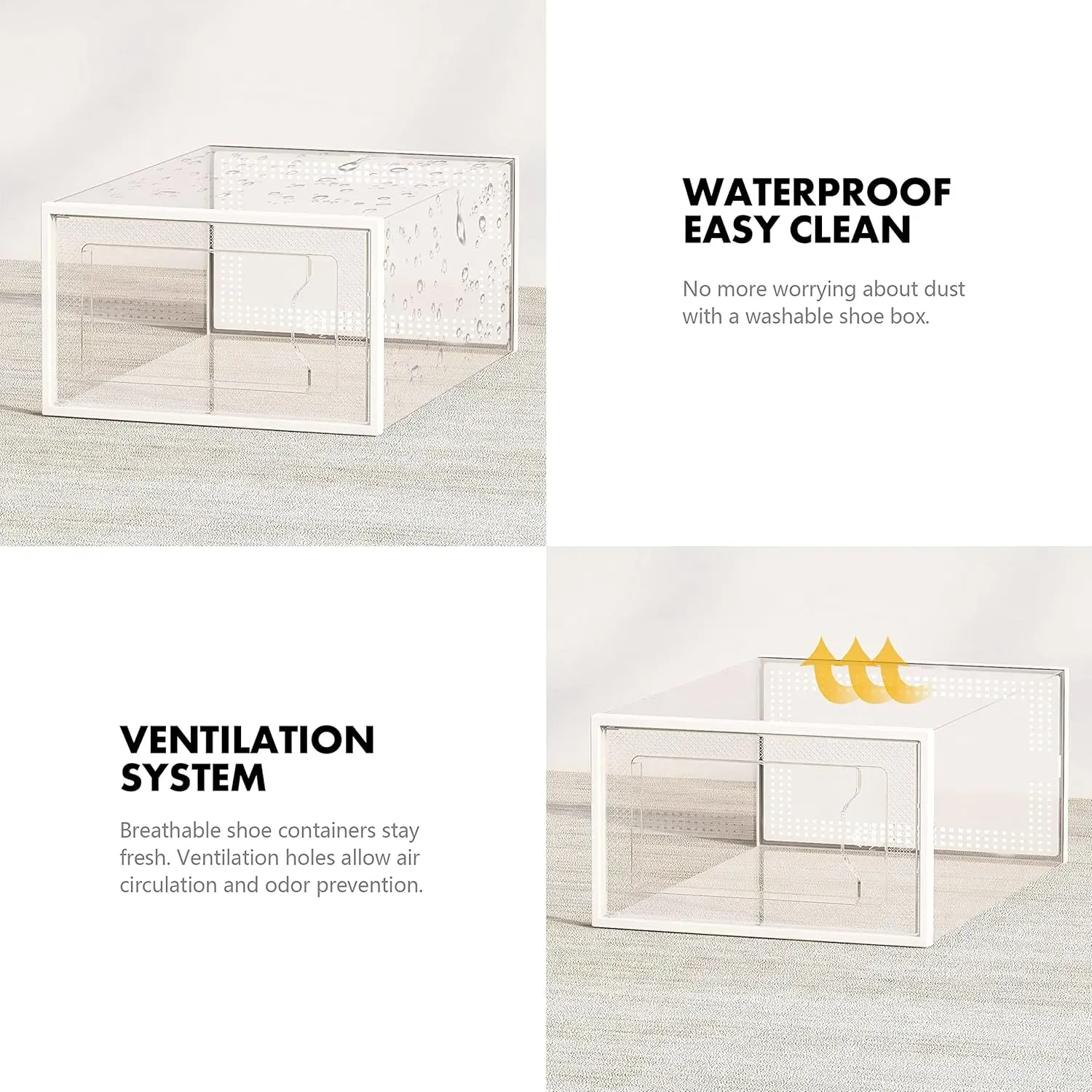 CARLA HOME 6-Pack Clear Stackable Shoe Storage Boxes - White - Shoe Box Storage view 5