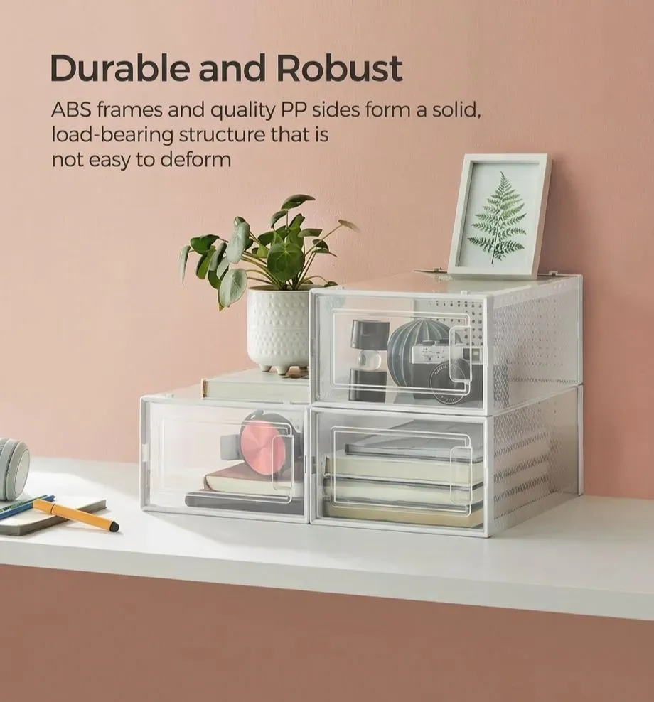 CARLA HOME 6-Pack Clear Stackable Shoe Storage Boxes - White - Shoe Box Storage view 6