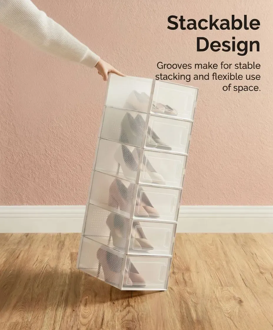 CARLA HOME 6-Pack Clear Stackable Shoe Storage Boxes - White - Shoe Box Storage view 7