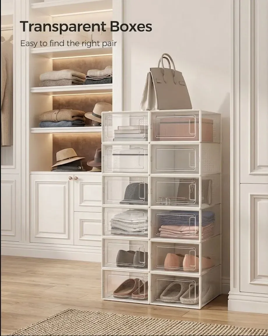 CARLA HOME 6-Pack Clear Stackable Shoe Storage Boxes - White - Shoe Box Storage view 8
