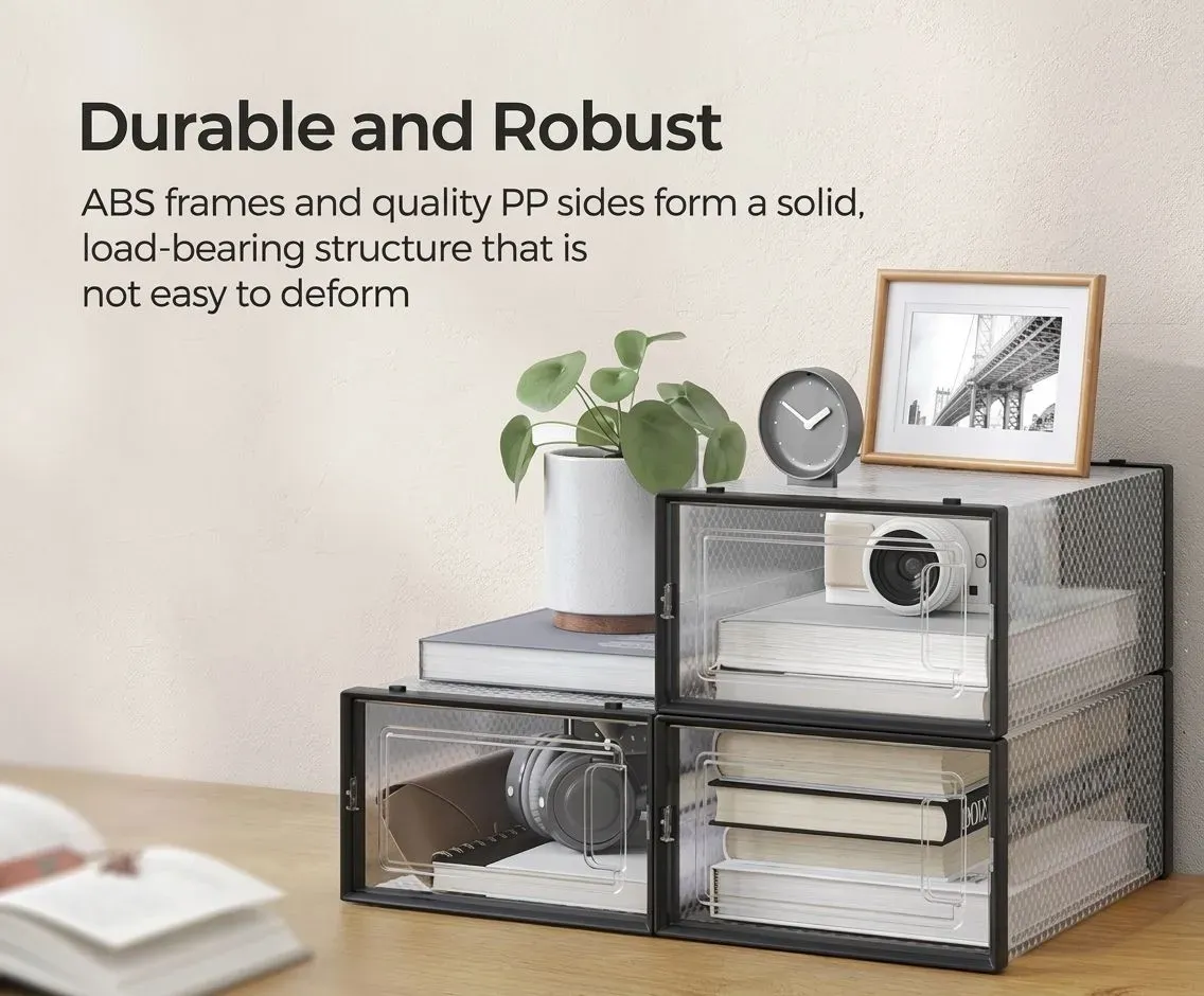 CARLA HOME 12-Pack Clear Shoe Storage Boxes - Stackable - Black - Shoe Box Storage view 6