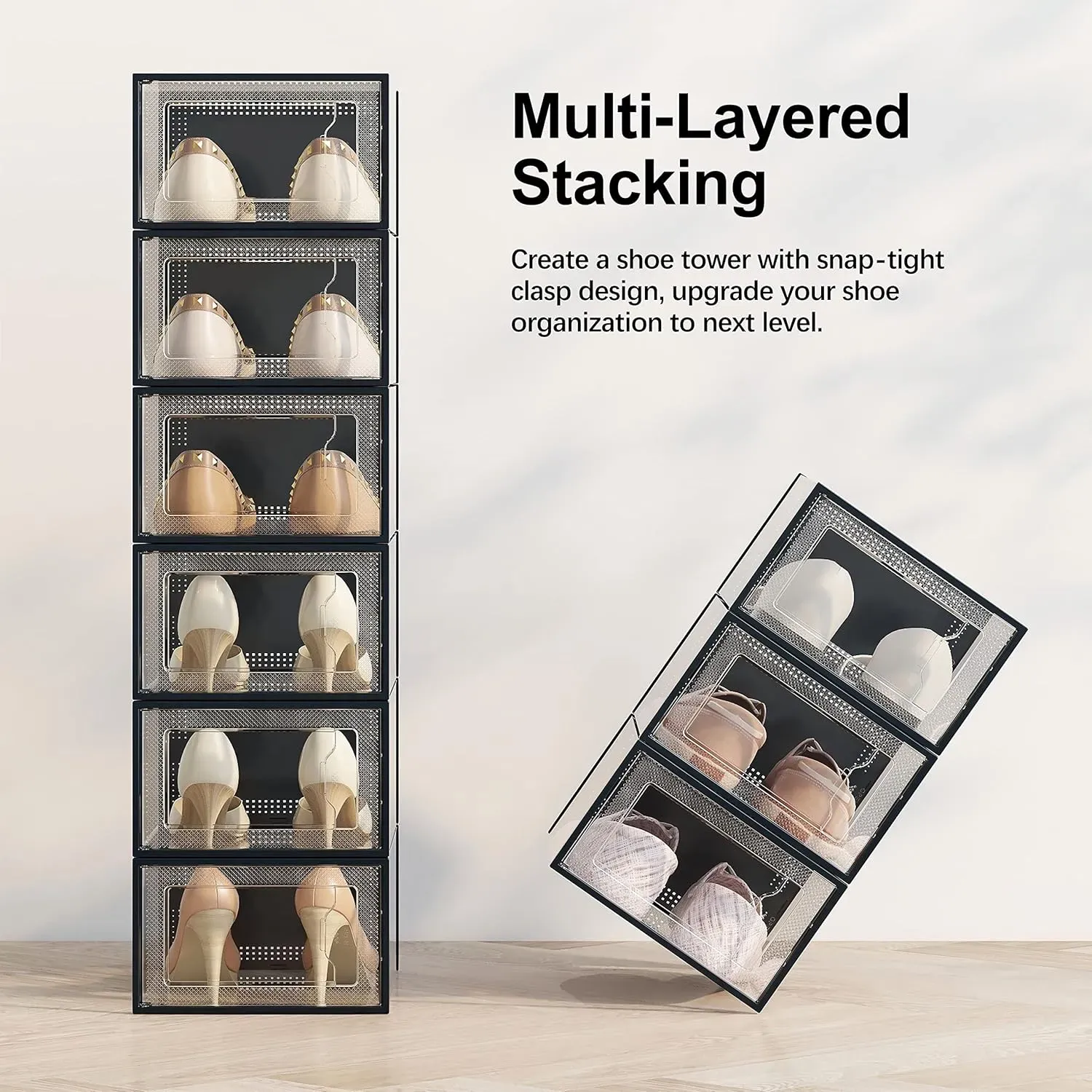 CARLA HOME 12-Pack Clear Shoe Storage Boxes - Stackable - Black - Shoe Box Storage view 7
