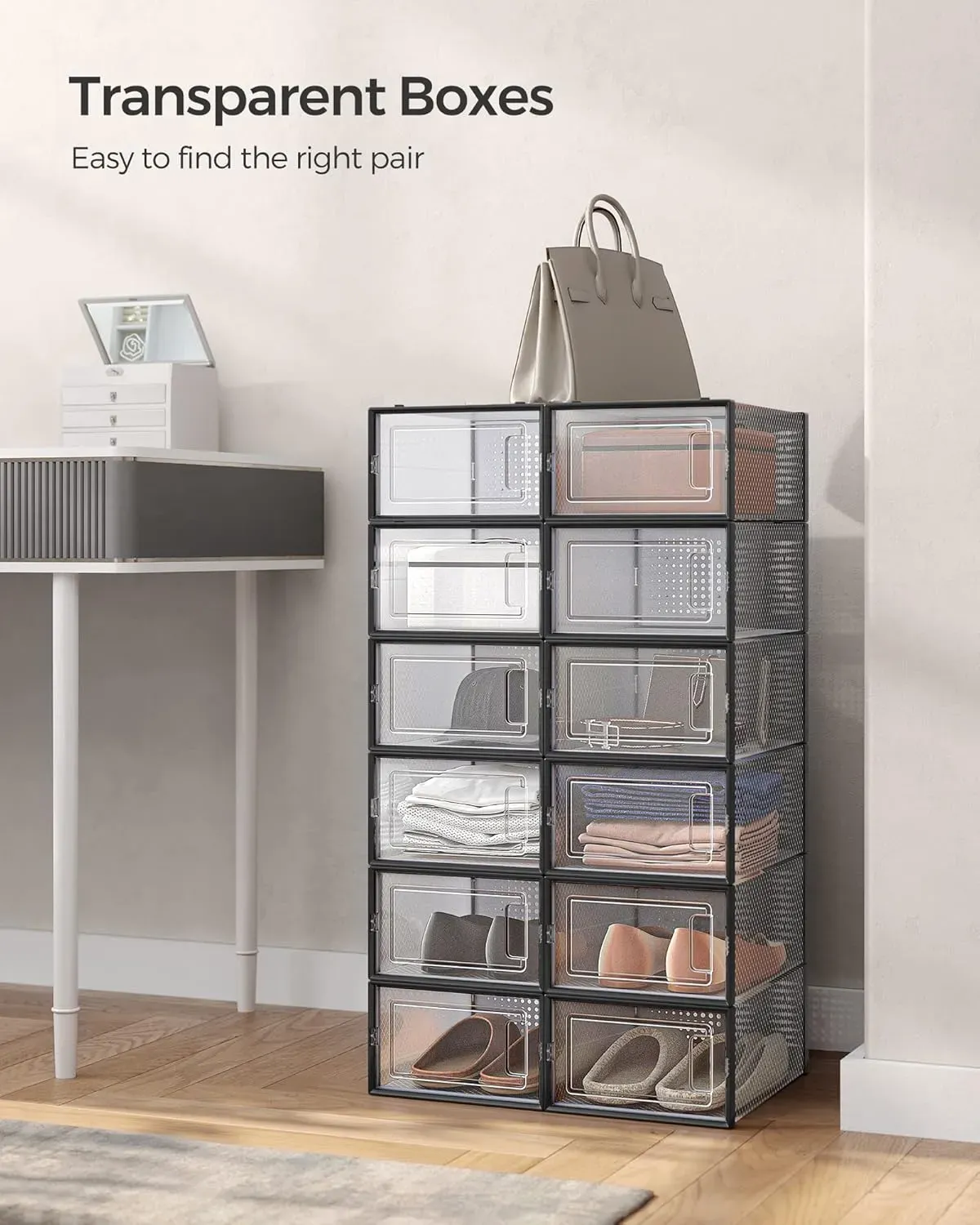 CARLA HOME 12-Pack Clear Shoe Storage Boxes - Stackable - Black - Shoe Box Storage view 8