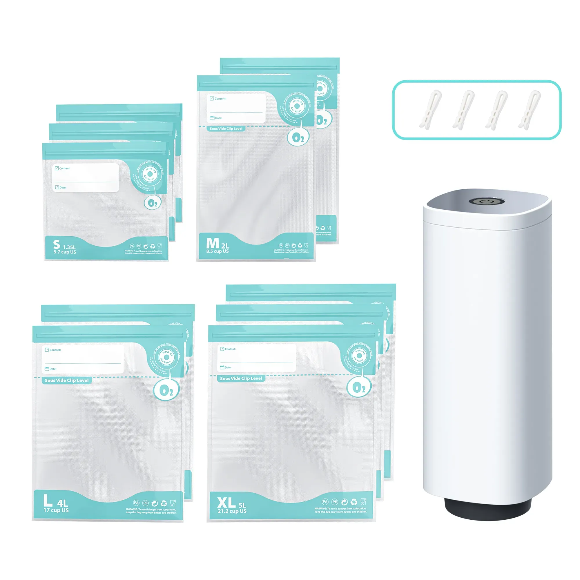 CARLA HOME Automatic Vacuum Sealer Kit - 10 Reusable Bags - White - Food view 9